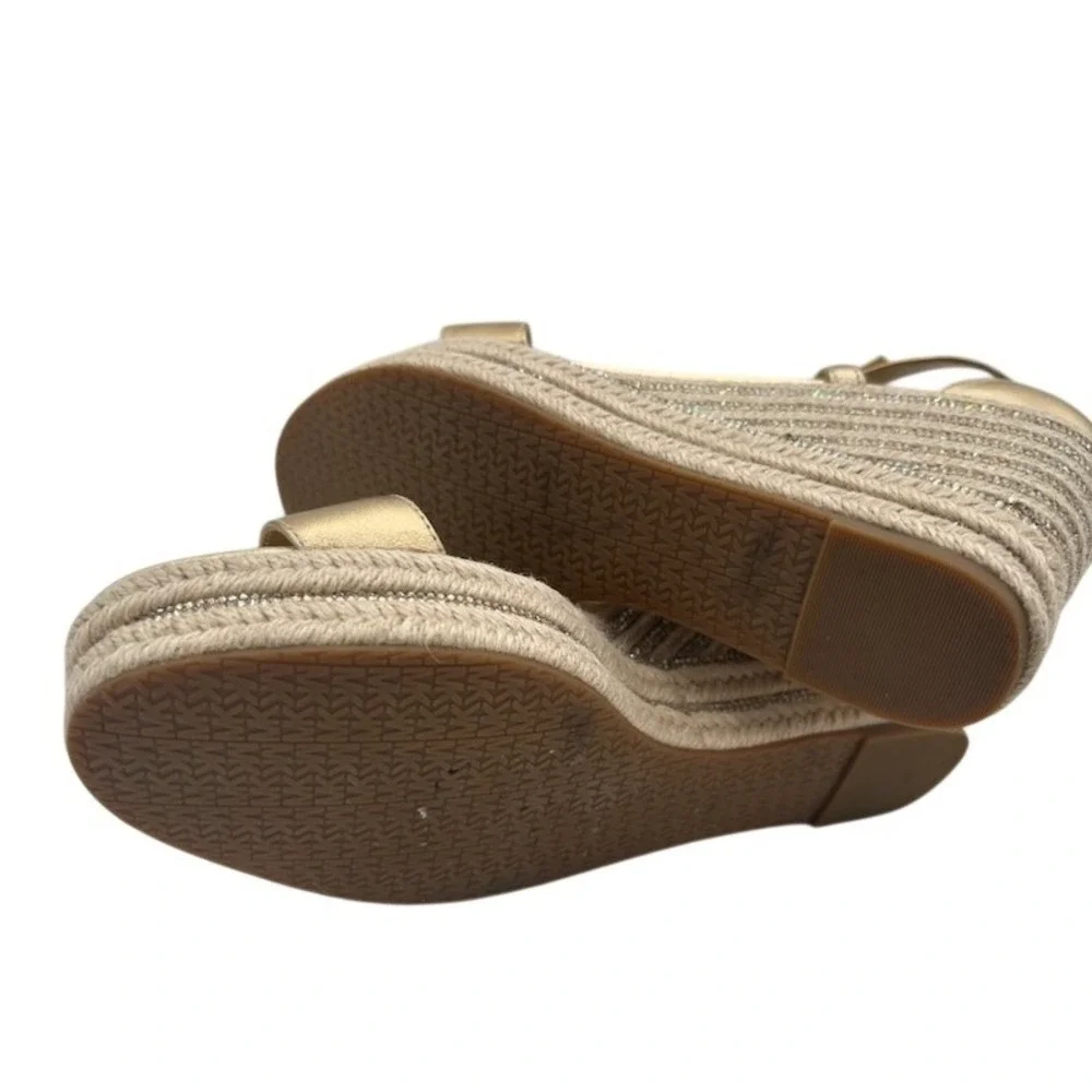 Michael Kors Gold Metallic Sandals Womens Size 9M Espadrille Rhinestone Platform